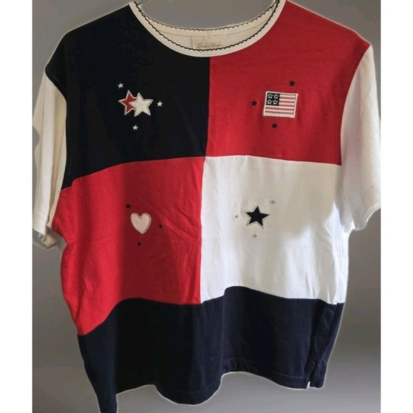 Studio Works Tops - Vintage Studio Works Patriotic Colorblock USA Stars Shirt Womens XL Y2K Merica